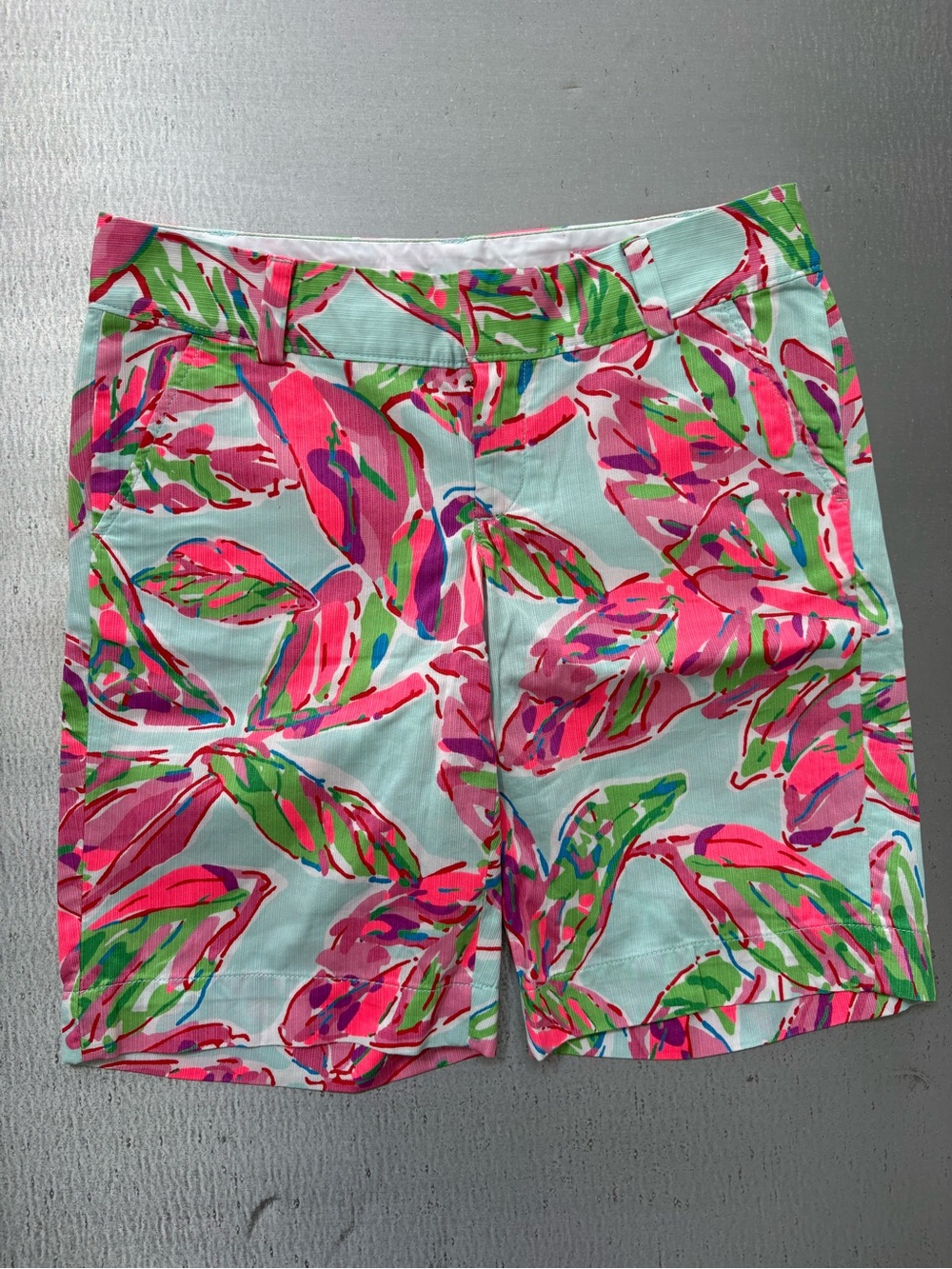 Lilly Pulitzer Mint Shorts with Pink & Green Tropical Print